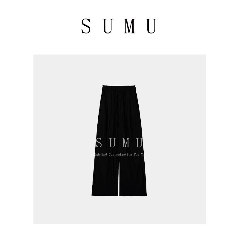 宿慕SUMU 女士休闲裤 5-6 夏季2024新款轻奢潮流百搭阔腿裤1079
