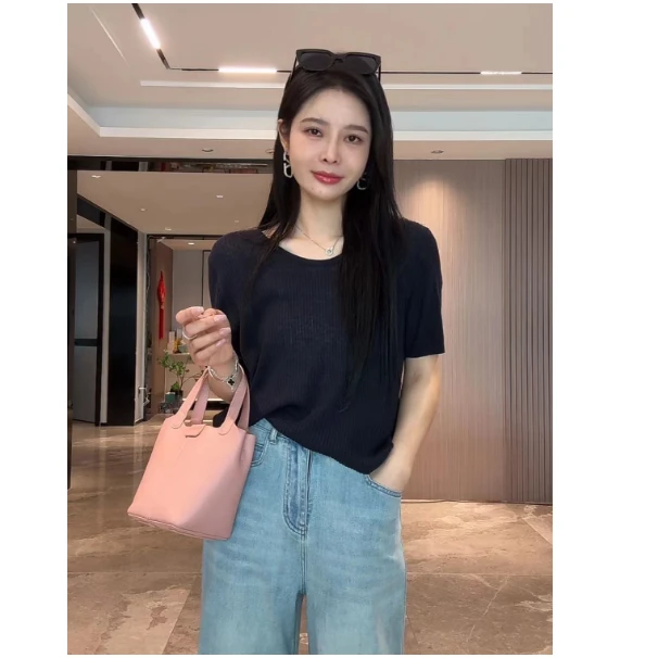 宿慕SUMU 女士针织衫 6-5 夏季2024新款时尚百搭针织衫短袖1859