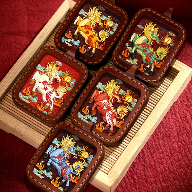 非金属玻璃吊坠 【泥好】牛皮朱砂麒麟擦擦唐卡