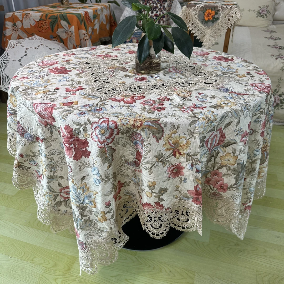 D001-5 贡缎（150*150CM方）时来运转提花水溶花边盖巾