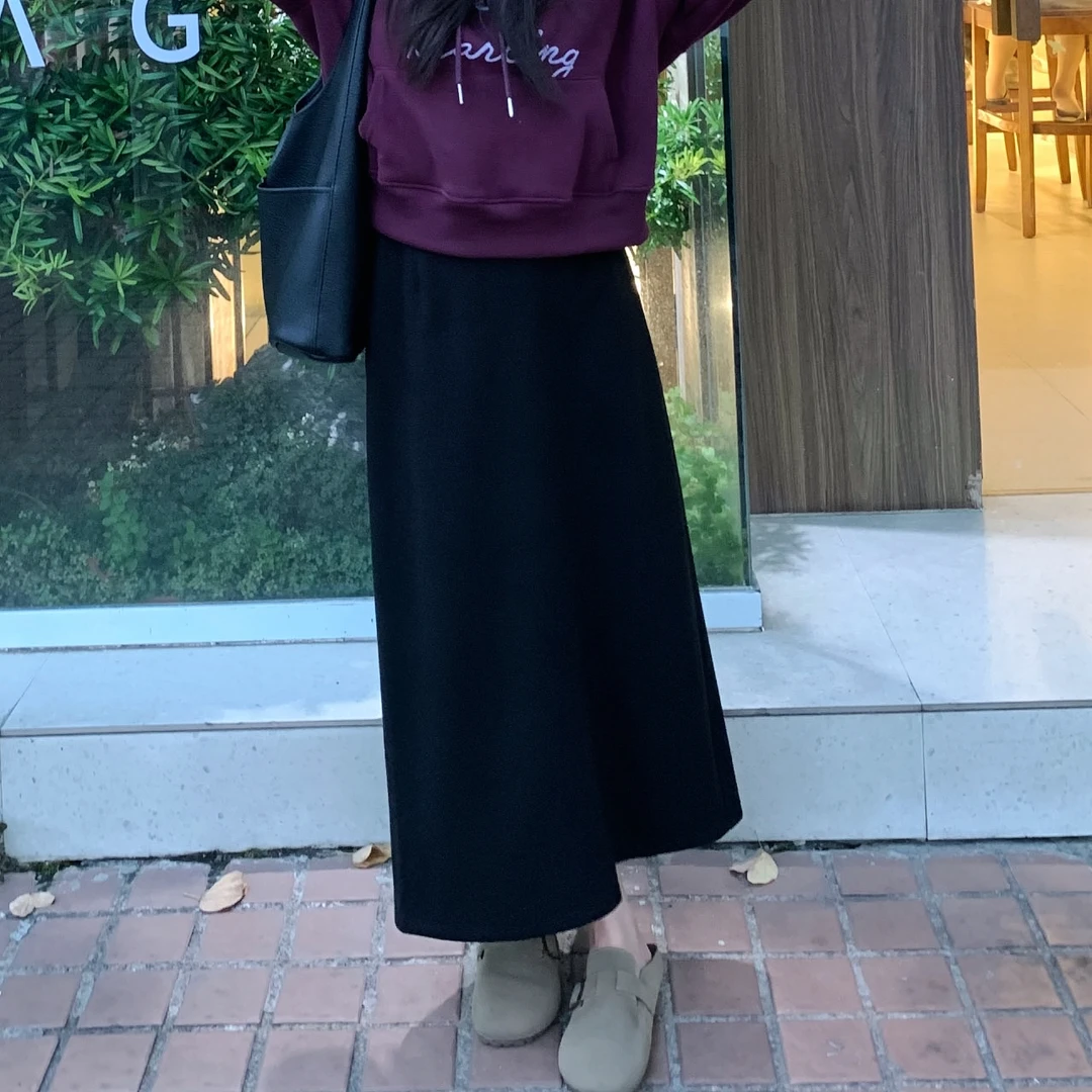 奈看小个子【高雅秘韵】气质高腰显瘦中长款呢子A字半身裙