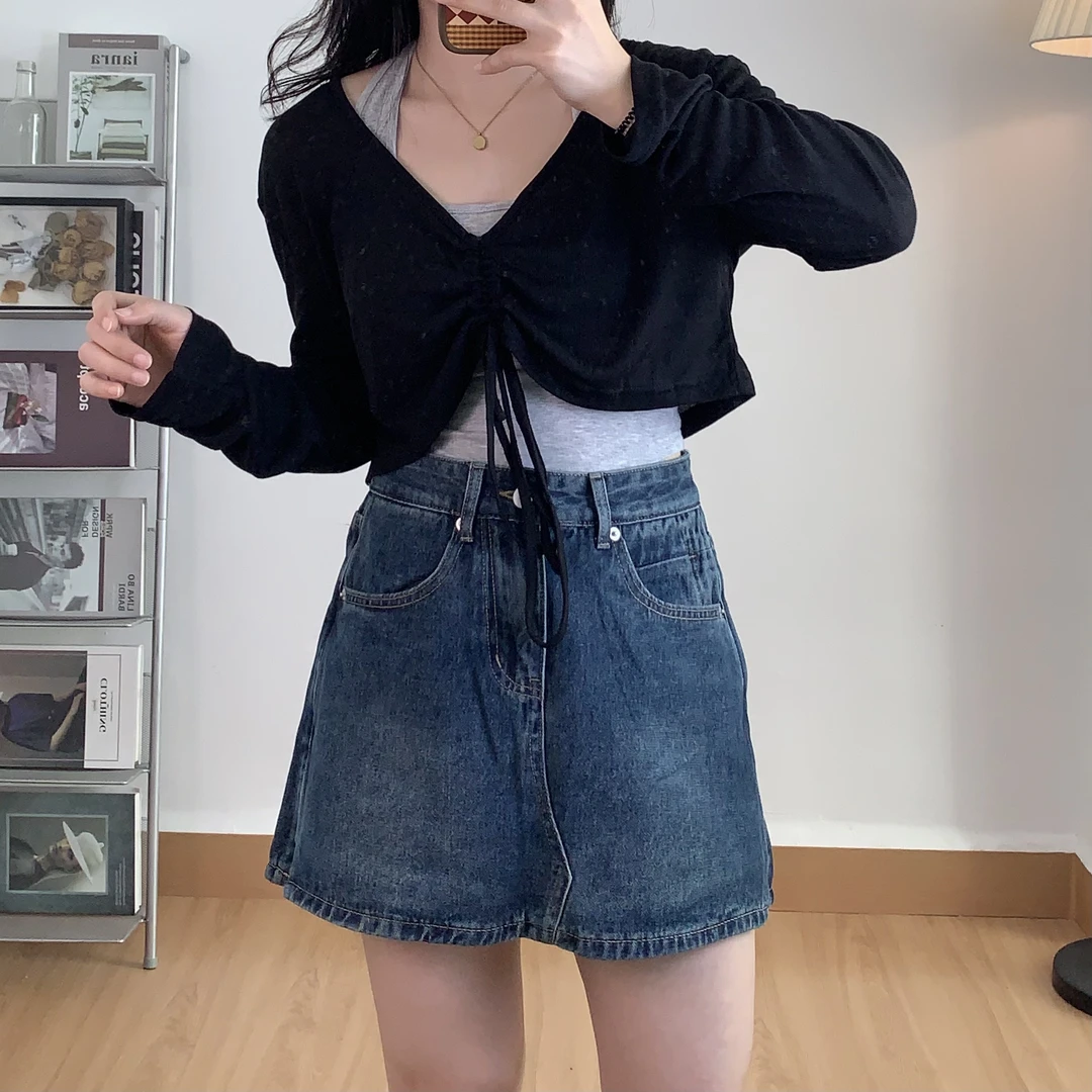 奈看小个子 纯欲风短款长袖防晒两件套上衣