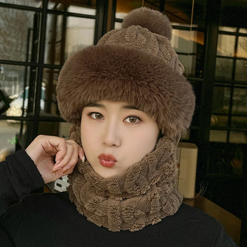 帽子面罩围脖一体帽女加绒保暖冬季新款全脸包头护耳帽骑车套头帽