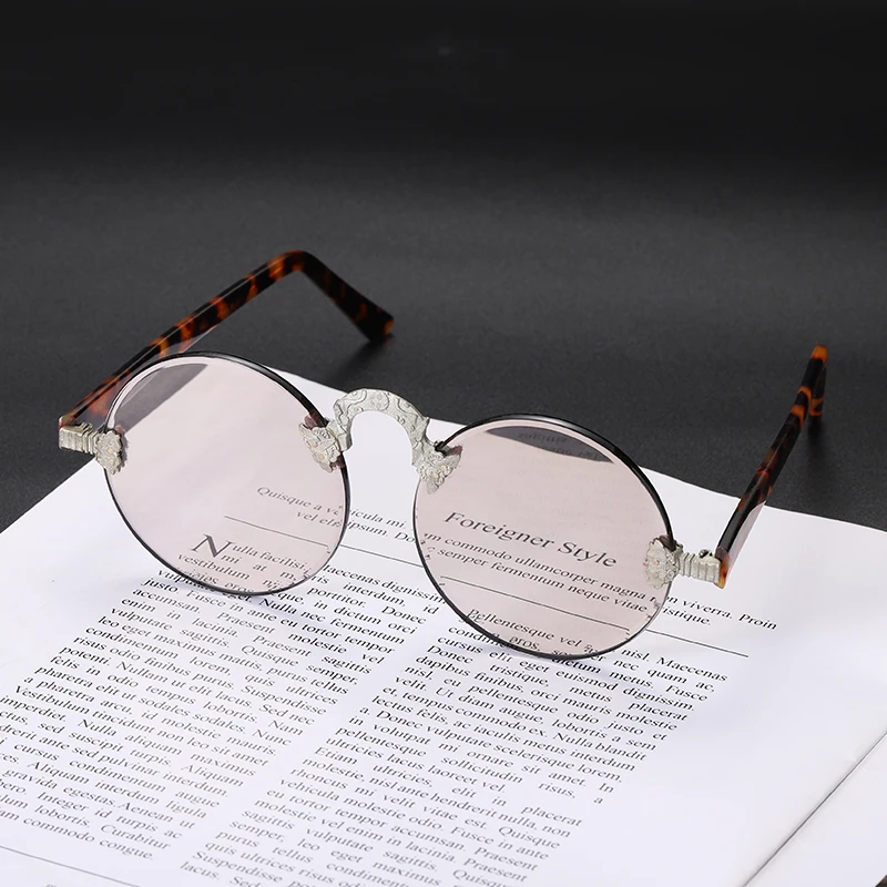 东海天然水晶眼镜老石头镜老梁复古元冰糖色圆形清凉养眼润目中年