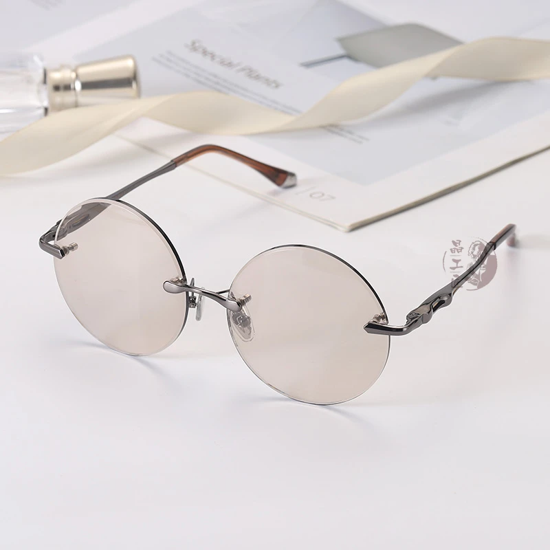 东海天然水晶圆形复古平面加厚眼镜石头镜清凉润目镜太阳镜冰糖色