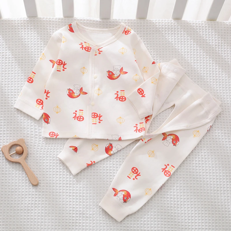 新生儿婴儿衣服春秋宝宝分体两件套舒绒棉保暖秋衣裤新年喜庆套装