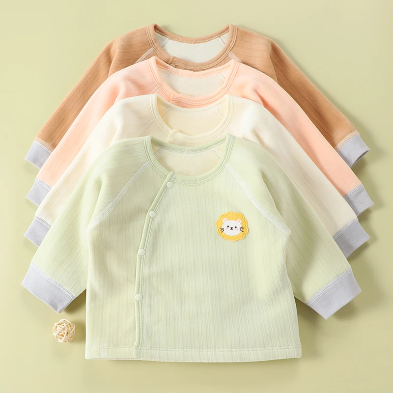 新生儿婴儿衣服加绒无骨保暖上衣线衣秋冬季男女初生宝宝秋款内衣