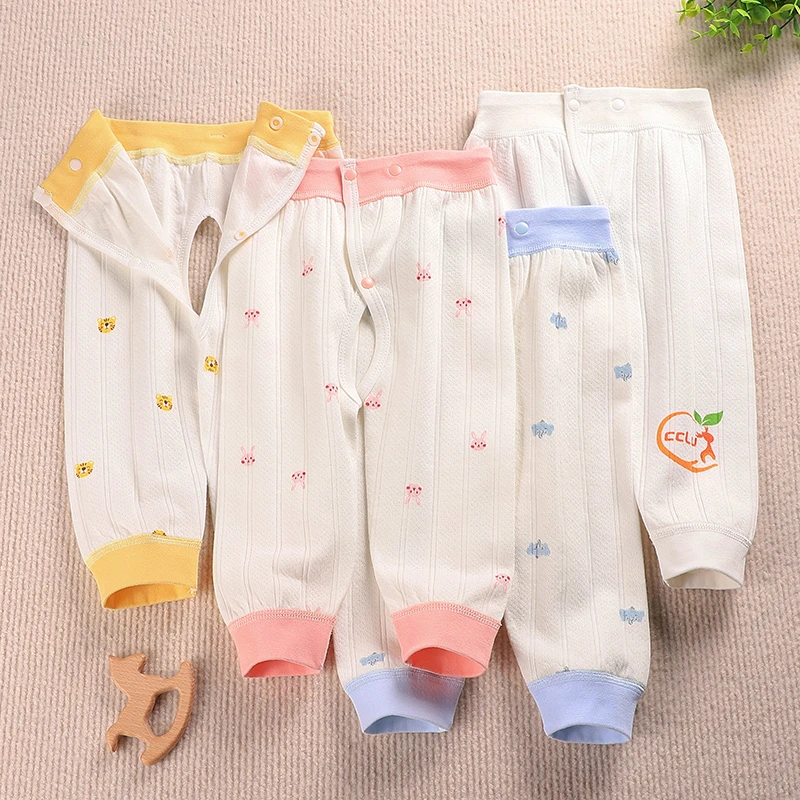 婴儿秋裤纯棉a类秋冬款宝宝单层打底长裤新生儿童无骨打底开档裤