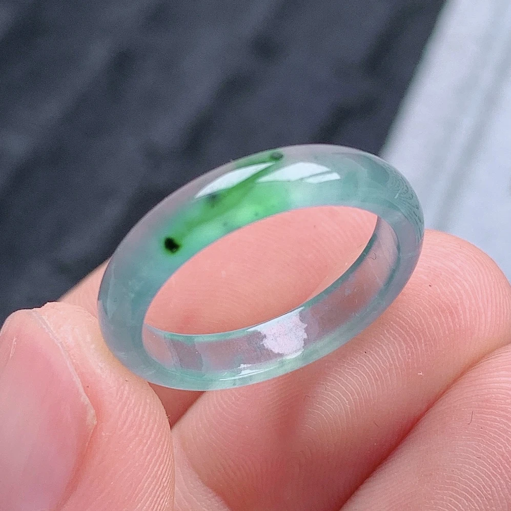 天然翡翠A货老坑冰种水润起胶飘花戒指指环16号圈口内径17.6mm#29