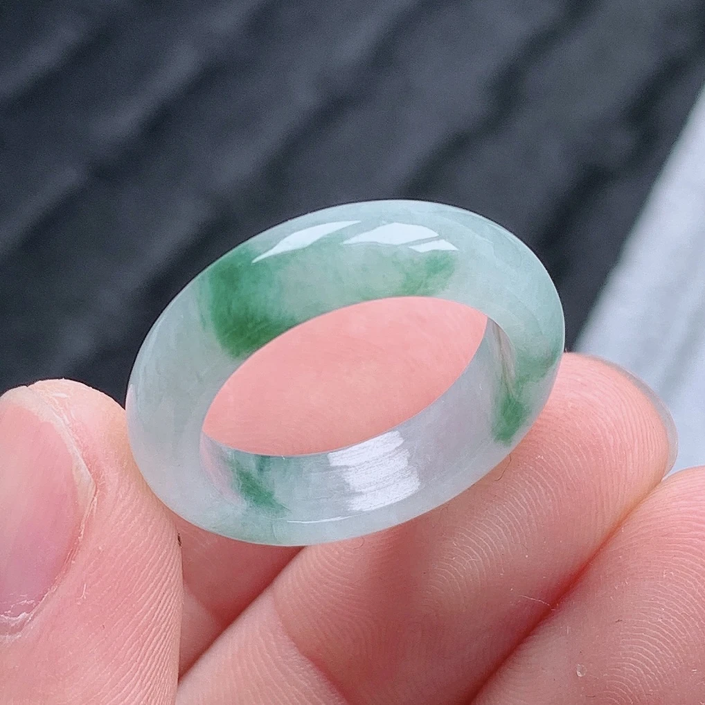 天然翡翠A货老坑种水润飘花戒指指环18号圈口内径18.4mm#1S