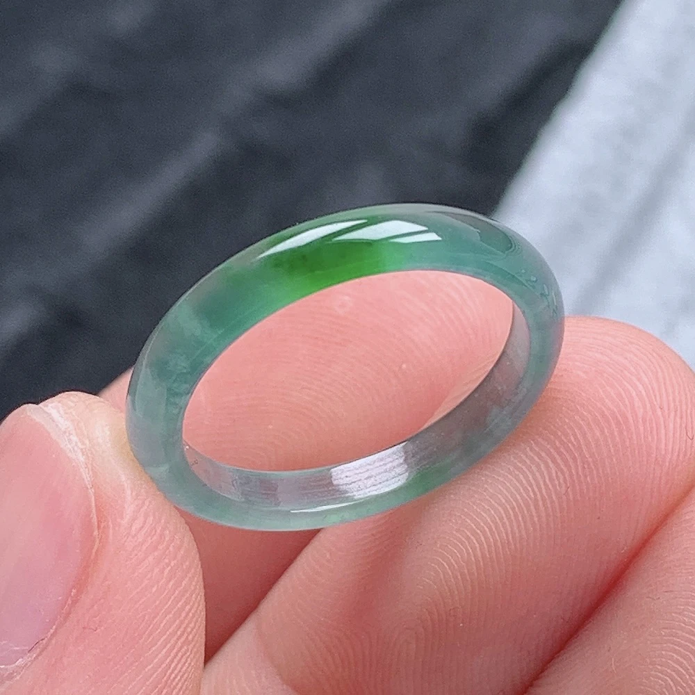天然翡翠A货老坑冰种起胶飘阳绿戒指指环16号圈口内径17.5mm#69