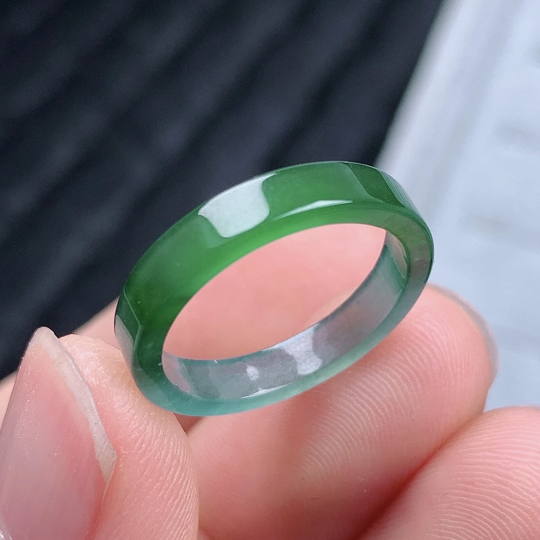 天然翡翠A货老坑冰种飘阳绿方戒指指环14号圈口内径17.1mm#48