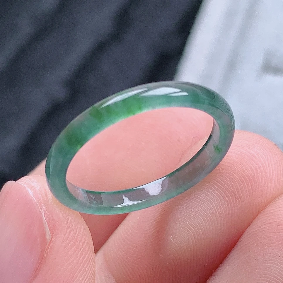 天然翡翠A货老坑冰种水润飘绿翡翠戒指指环17号圈口内径17.9mm&31
