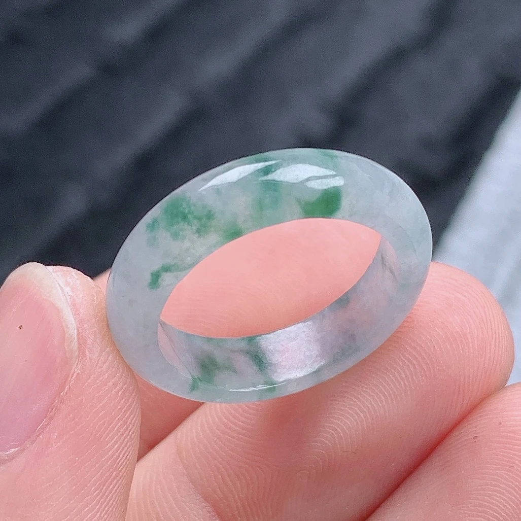 天然翡翠A货老坑冰种起胶冰飘花戒指指环16号圈口内径17.7mm#6S