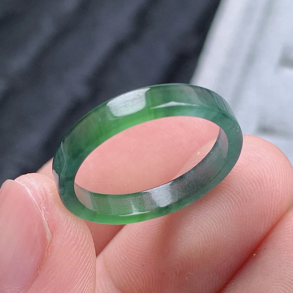 天然翡翠A货老坑冰种飘绿阳方戒翡翠戒指指环17号圈口内径18mm&26