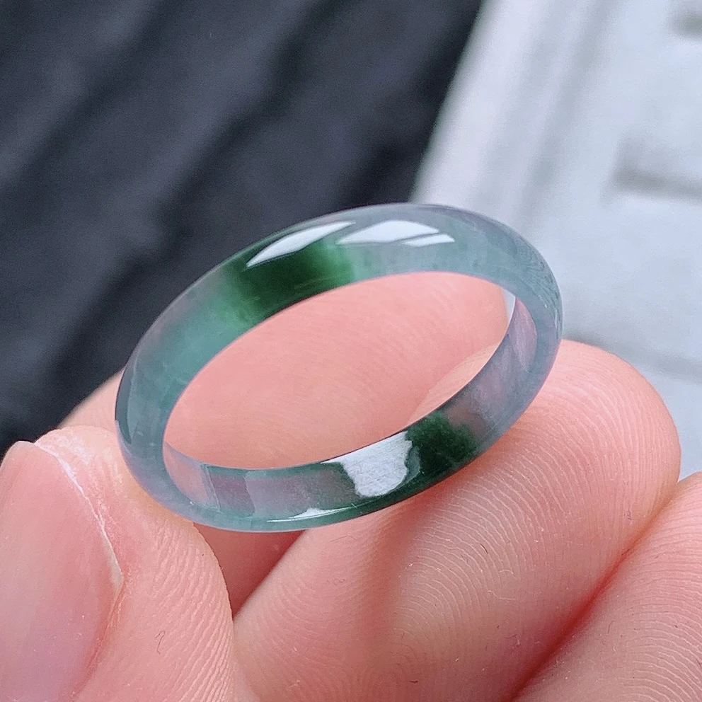 天然翡翠A货老坑冰种水润飘花翡翠戒指指环17号圈口内径18.1mm&34