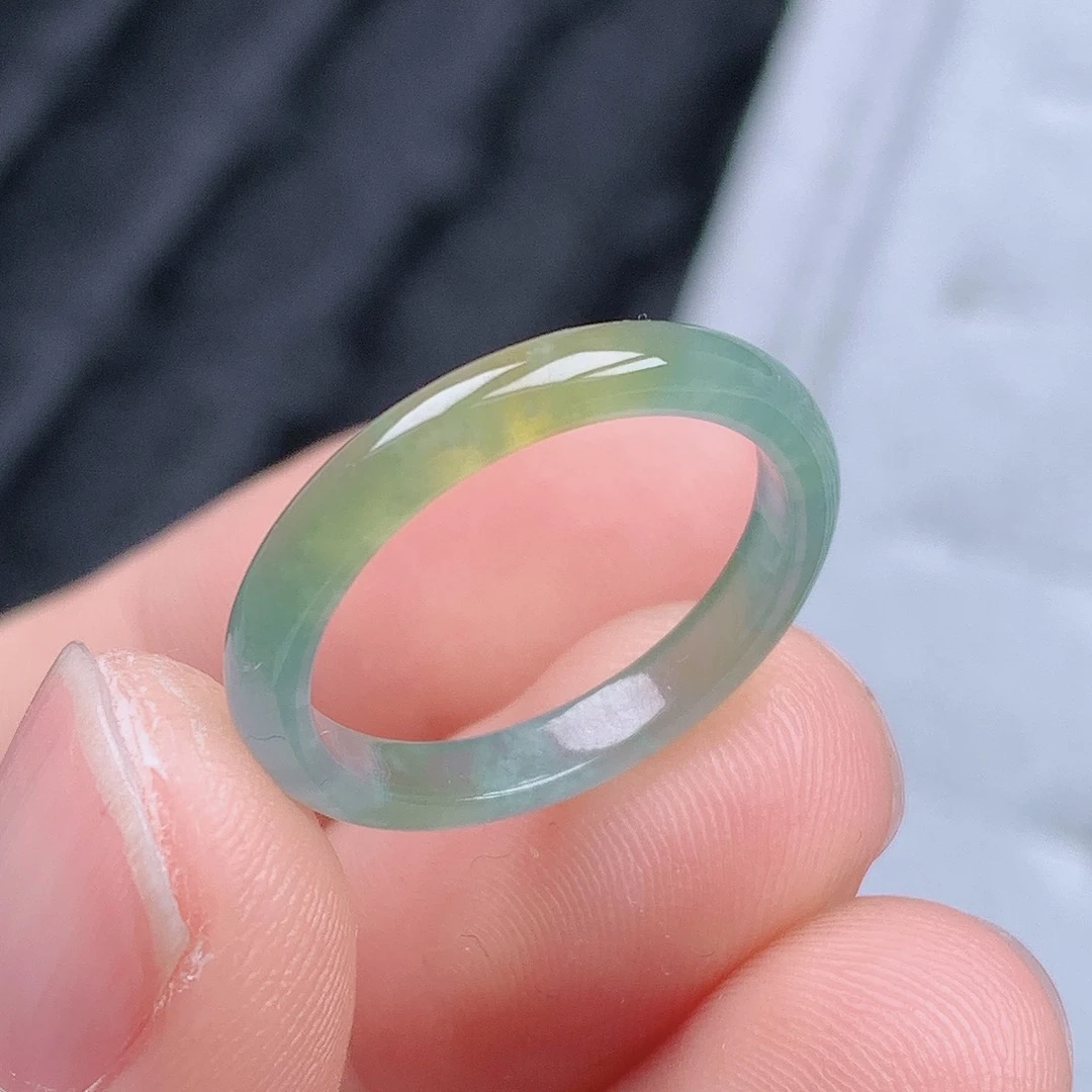 天然翡翠A货老坑种起胶飘黄翡戒指指环15号圈口内径17.2mm#86