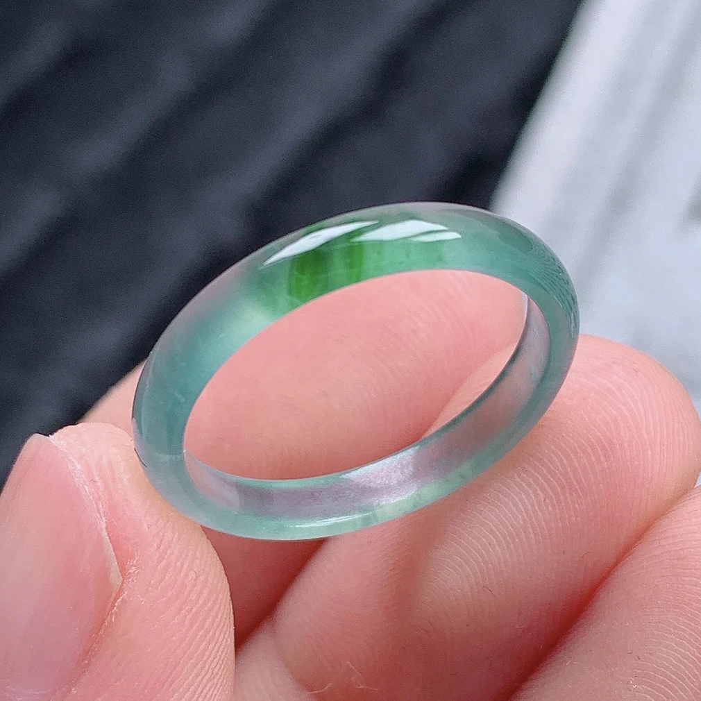 天然翡翠A货老坑冰种飘绿翡翠戒指指环18-19号圈口内径18.3mm&48