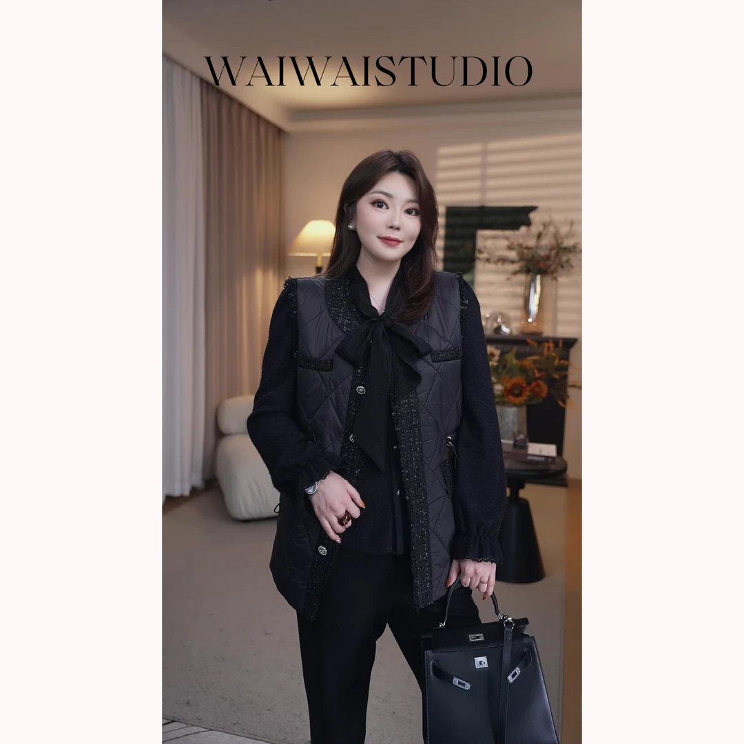 【柚间】 24A319 新款小香风抽绳绗棉气质显瘦马甲