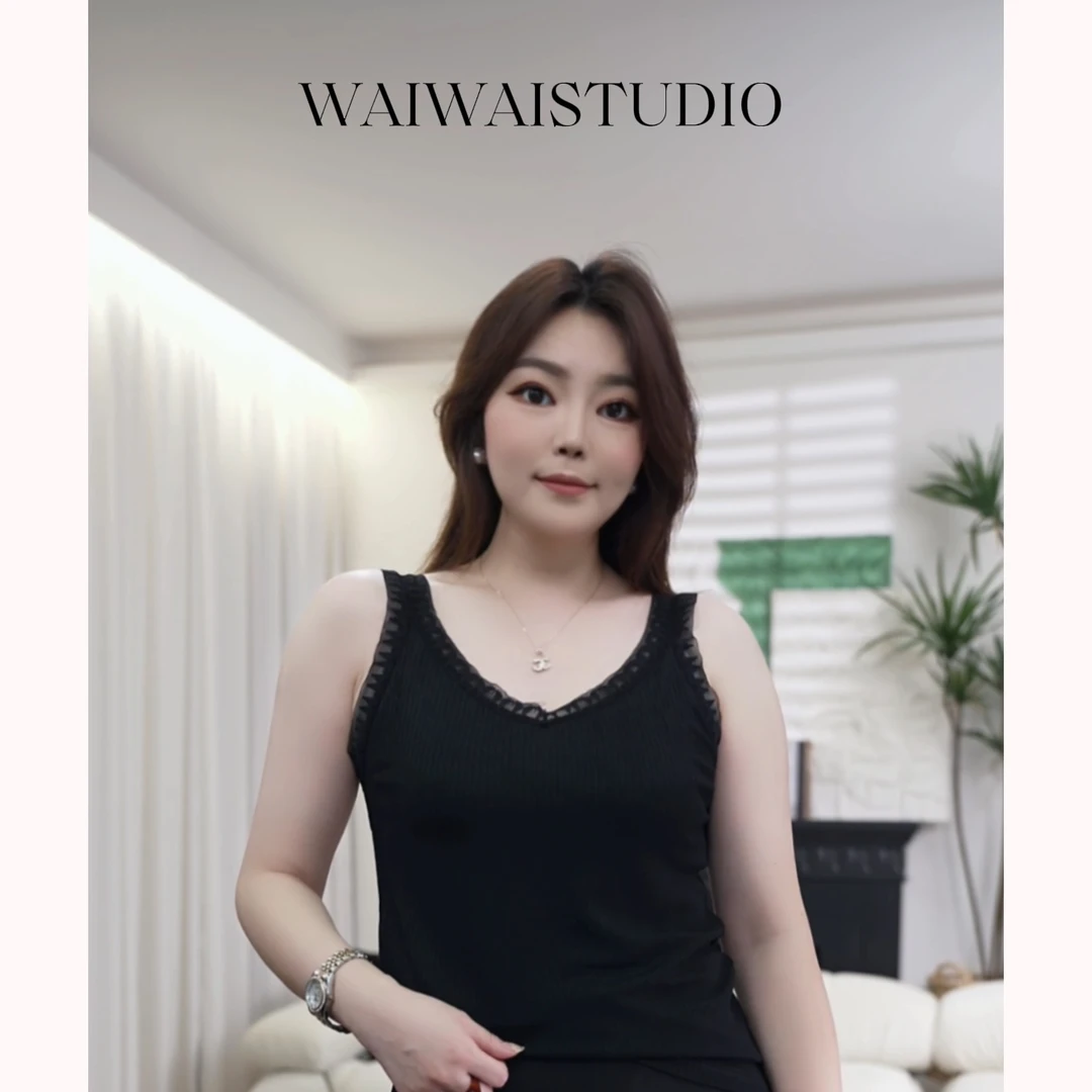 【刚需小吊带】蕾丝边拼接冰丝针织小背心修身打底衫D30901