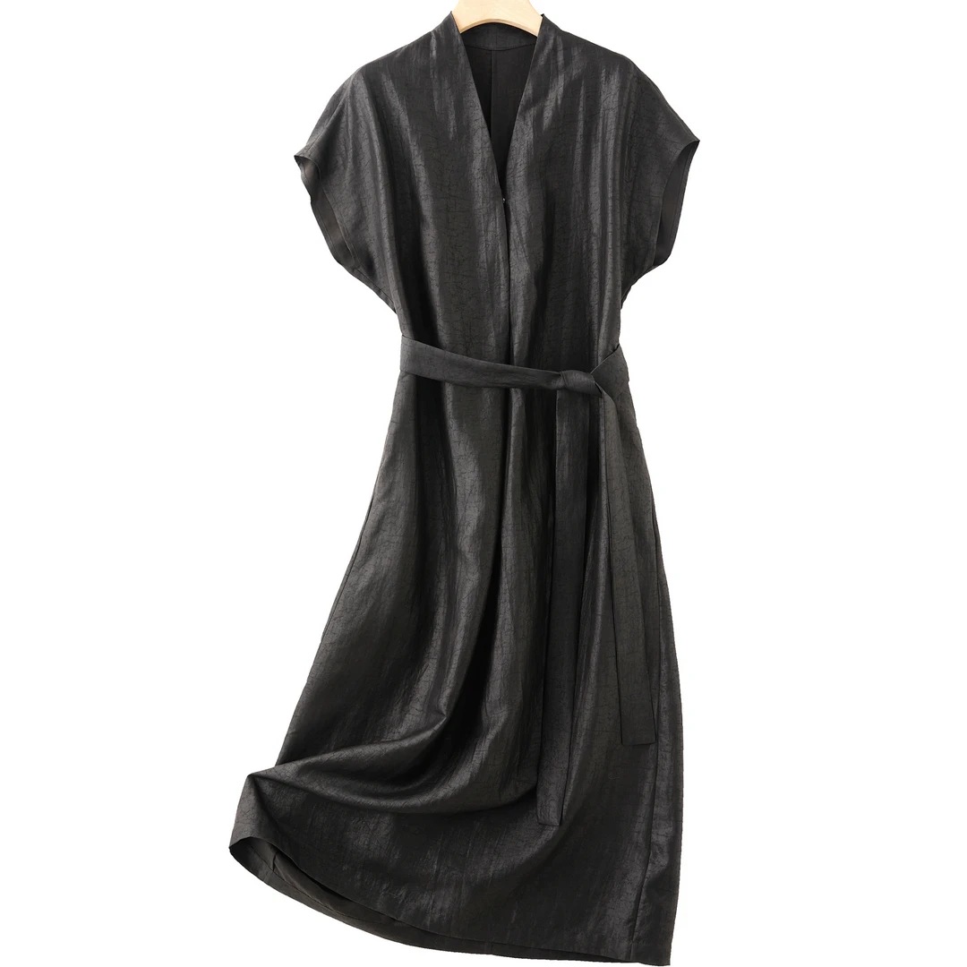 『念卿』顺德非遗香云纱桑蚕丝龟裂纹轻奢百搭宽松女连衣裙3A63009