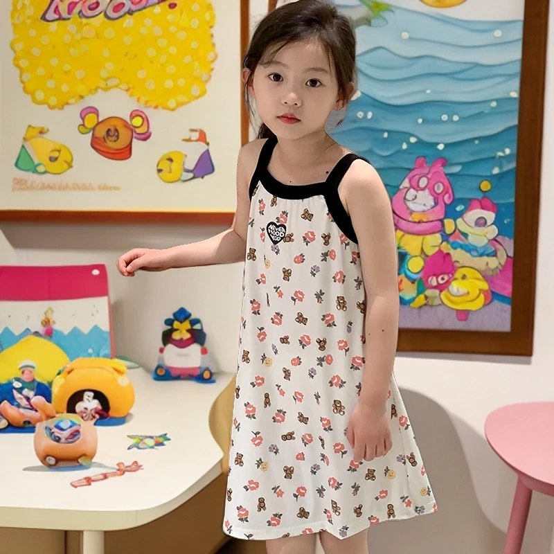 无袖睡衣女童夏季女童睡裙吊带裙冰丝睡裙儿童连衣裙宝宝服中大童