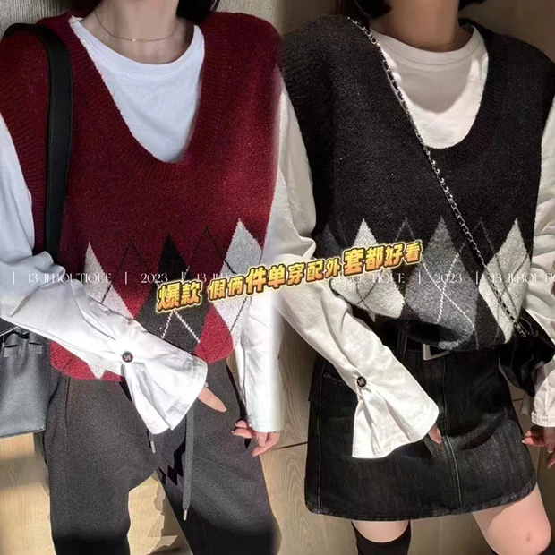 莎姐家韩版时尚假两件毛衣8025