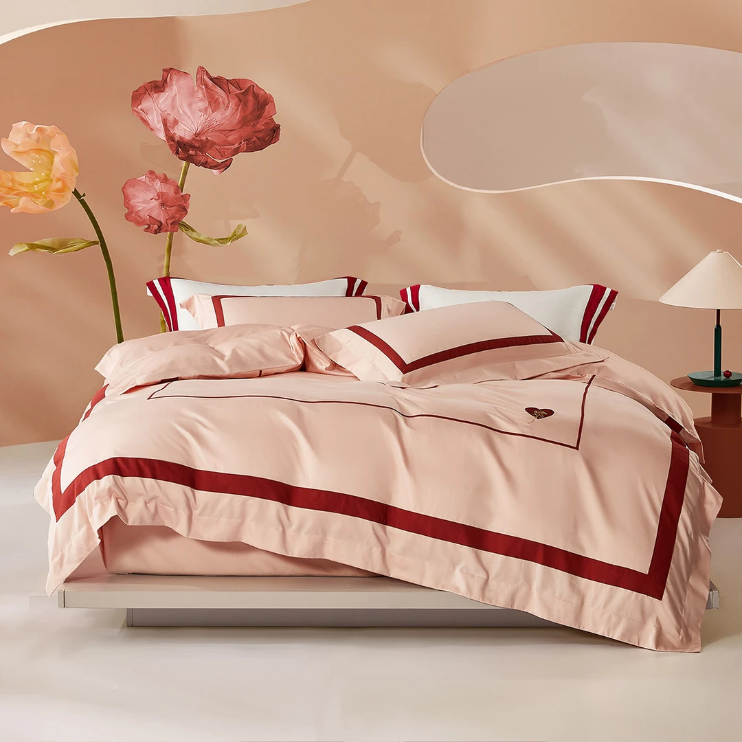 水星家纺婚庆系列60支长绒棉磨毛四件套保暖亲肤套件床上用品严选