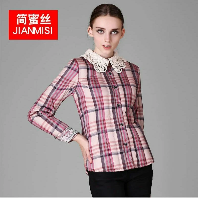 简蜜丝春秋冬羽绒服冬季内胆格子翻领淑女优雅新颖时尚抗寒保暖