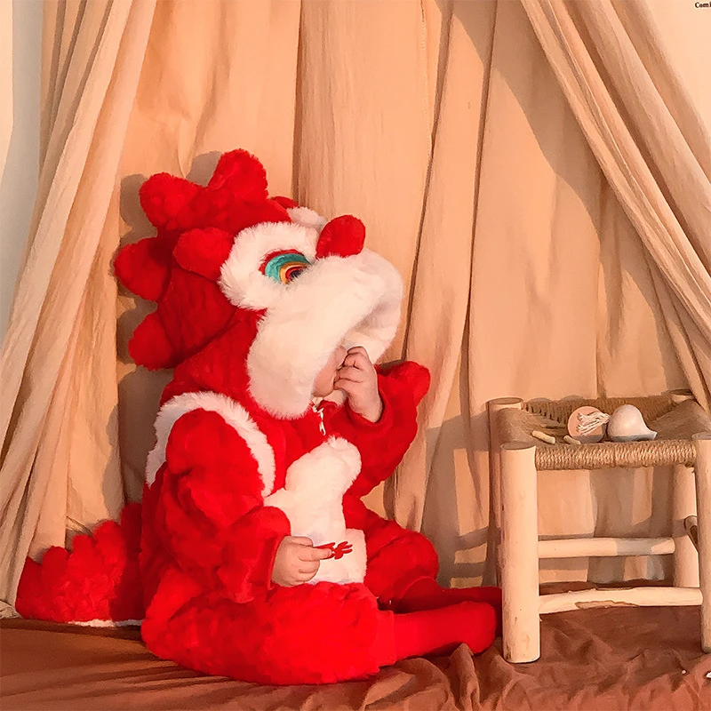 婴儿衣服宝宝过年衣服拜年服红色棉服加厚冬季连体衣新生儿周岁服