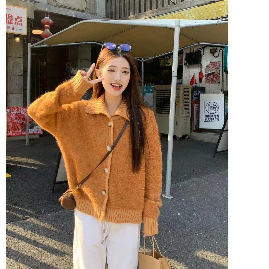 【高个子定制】温柔风软糯针织开衫翻领毛衣外套
