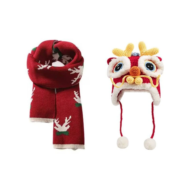 freerabbitII【新年礼物】 红色围巾大头围显脸小帽子保暖送礼套装