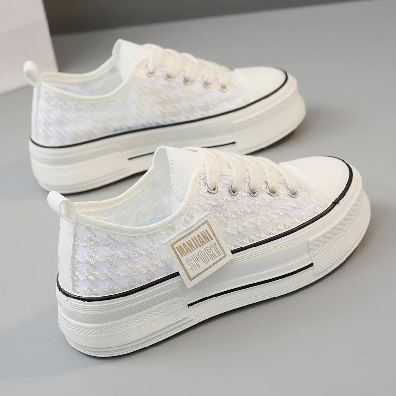 网面透气板鞋女布鞋2024夏潮流厚底增高鞋学生度假网鞋百搭运动女