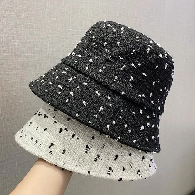 秋冬新款混色点点渔夫帽子女简约百搭素颜遮脸显脸小可折叠水桶帽