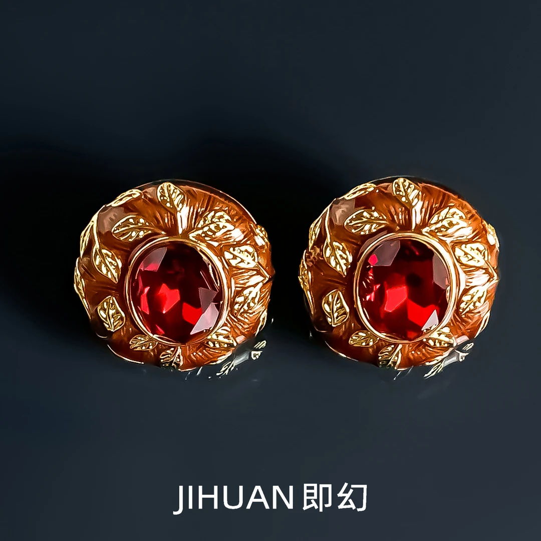 即幻 铜合金耳饰 欧美风手工轻奢气质红色圆形精致耳钉WD-8428