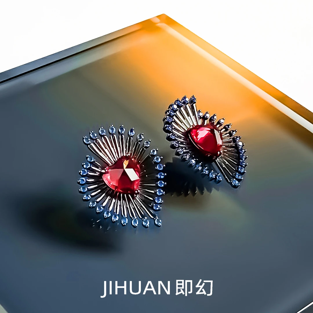 即幻 铜合金耳饰 法式优雅时尚个性小众气质轻奢蓝色耳环 ZX-8764