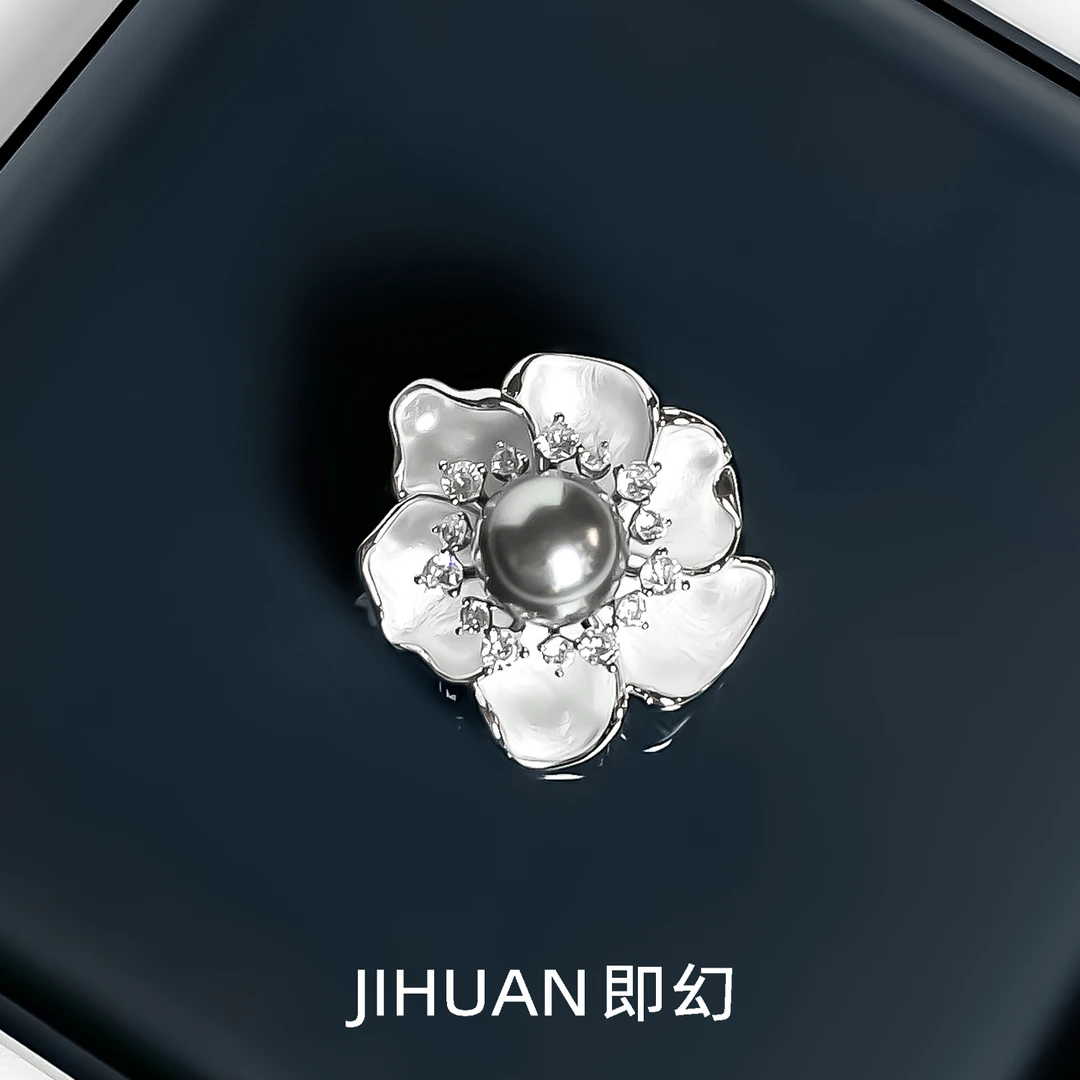 即幻 铜合金胸针 欧美手工轻奢高级优雅奢华银色花朵胸针SH-8461