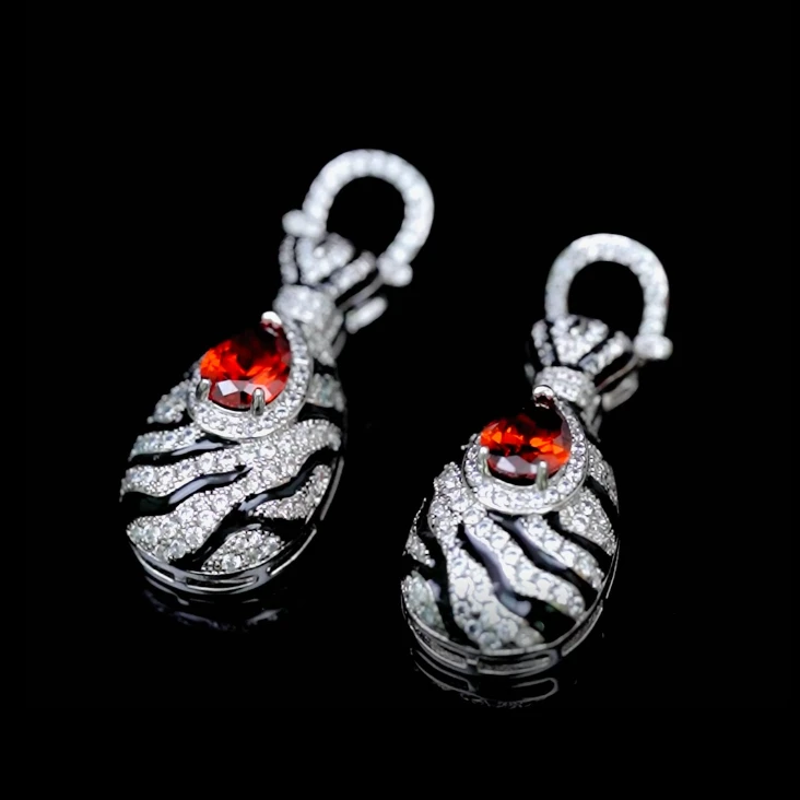 即幻 铜合金耳饰 ♦曼哈顿之夜 欧美重工耳环滴釉银色耳坠 GR-7551