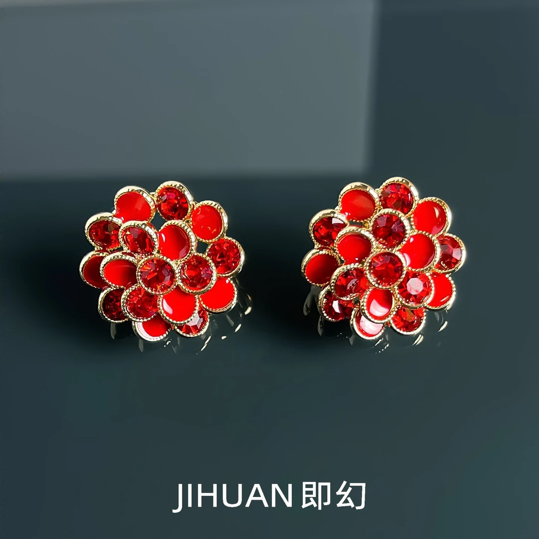 即幻 铜合金耳饰 ♦盈春花  红色古风国风耳环  S-6896