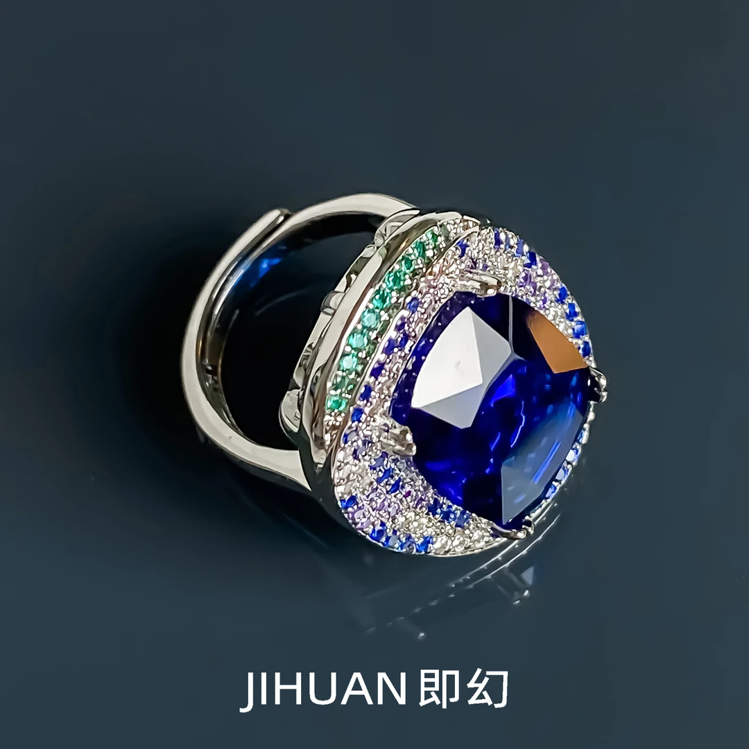 即幻 铜合金戒指 ♦斯里蓝 蓝色清新重工时尚设计轻奢戒指 GR-7580