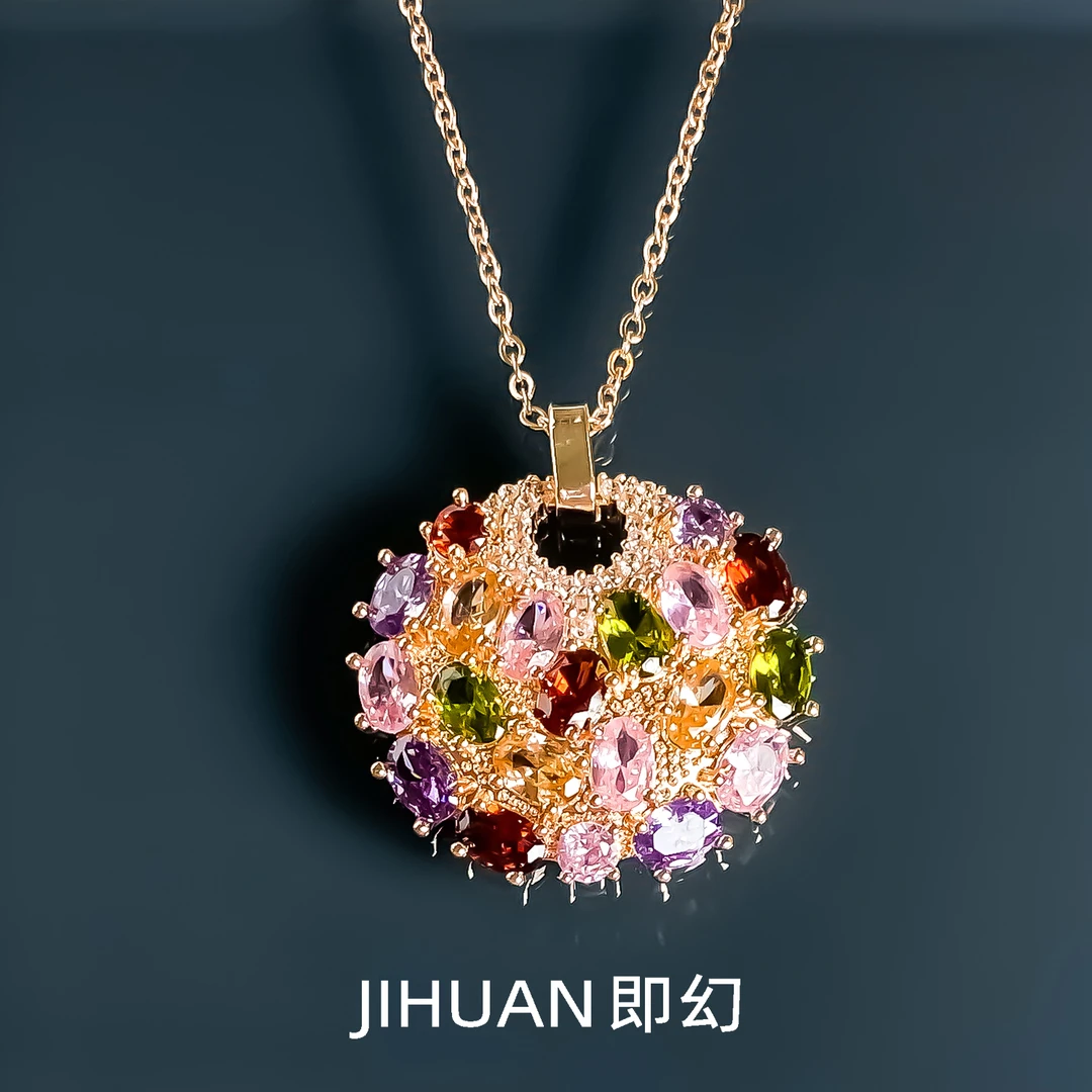 铜合金项链 ♦艾米记忆 欧风时尚轻奢项链时尚彩色镶嵌坠链 B-7641
