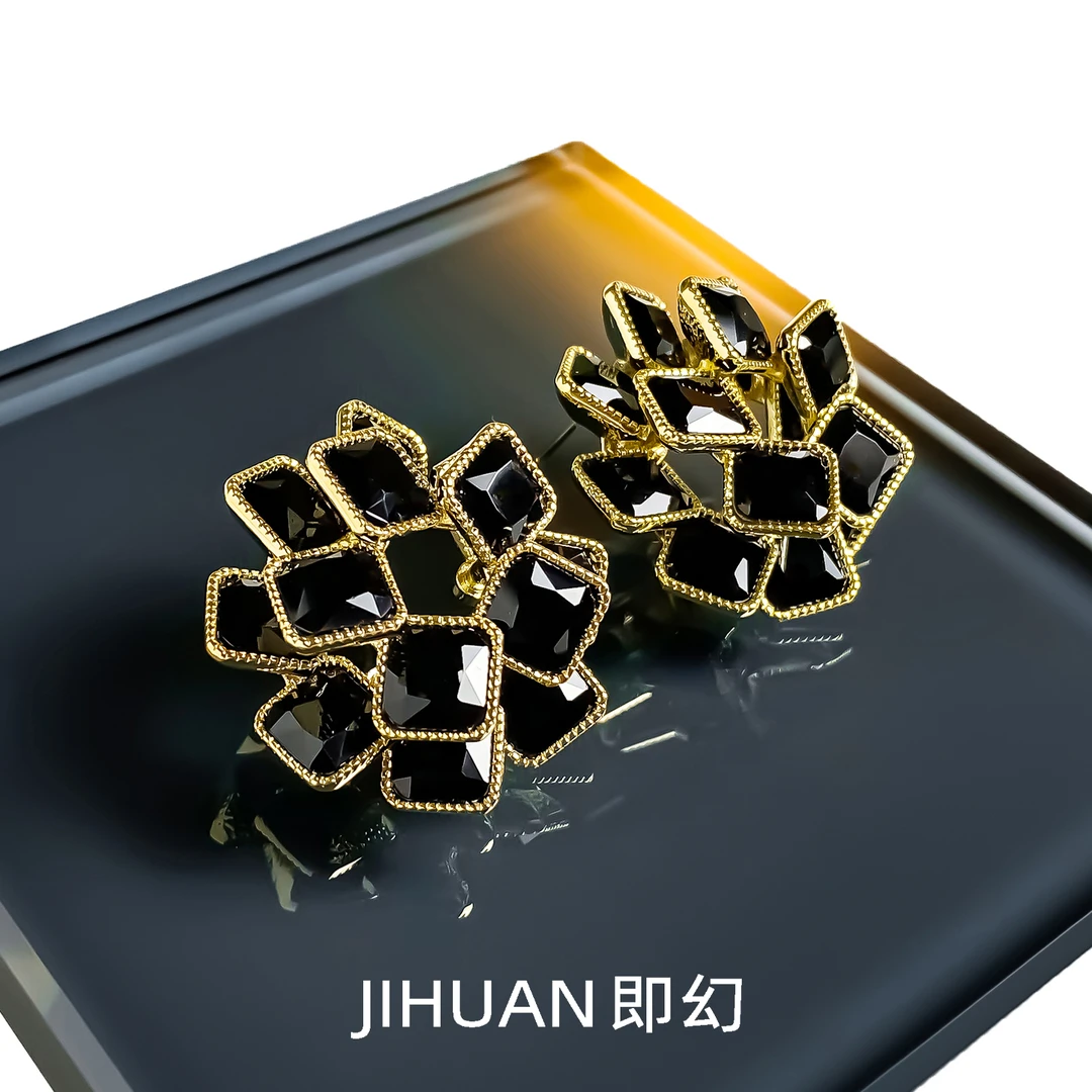 黑色小众设计气质耳钉高档美式耳钉优雅重工耳环X-8892