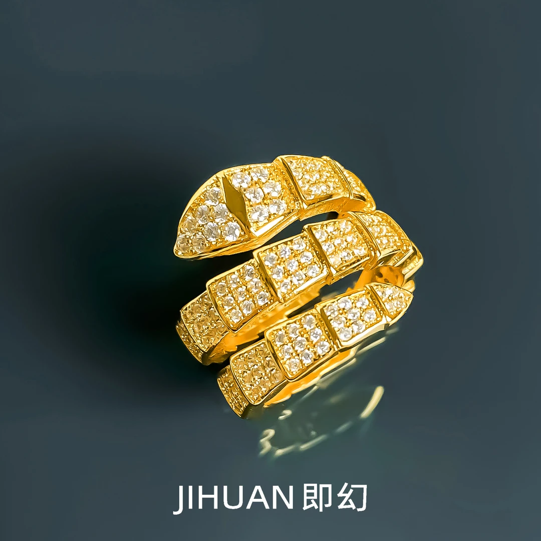即幻 铜合金戒指 欧美时尚气质设计师款轻奢几何蛇形指环GL-7915