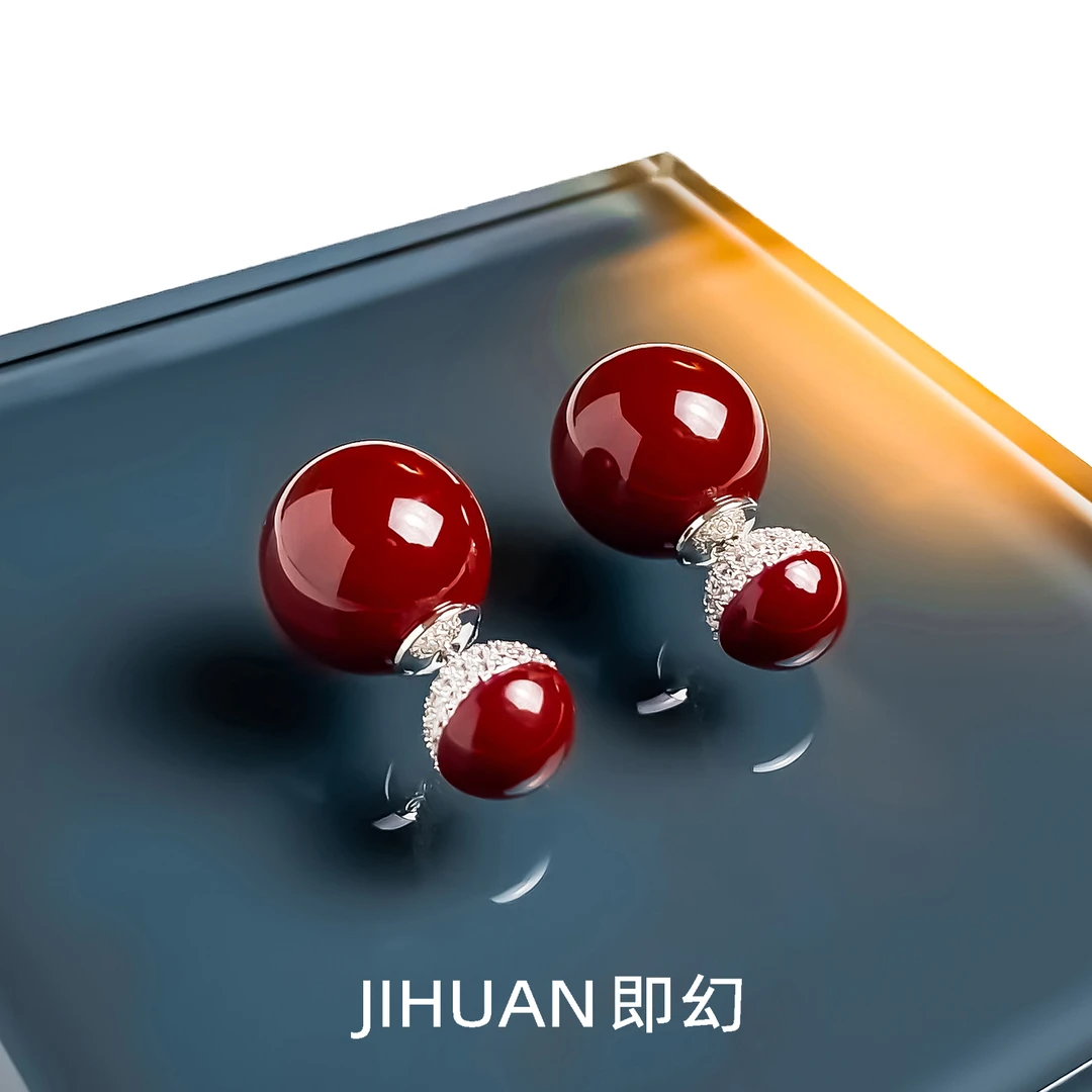 铜合金耳饰 法式安可拉红色珠简约时尚轻奢百搭个性喜庆耳钉 9158