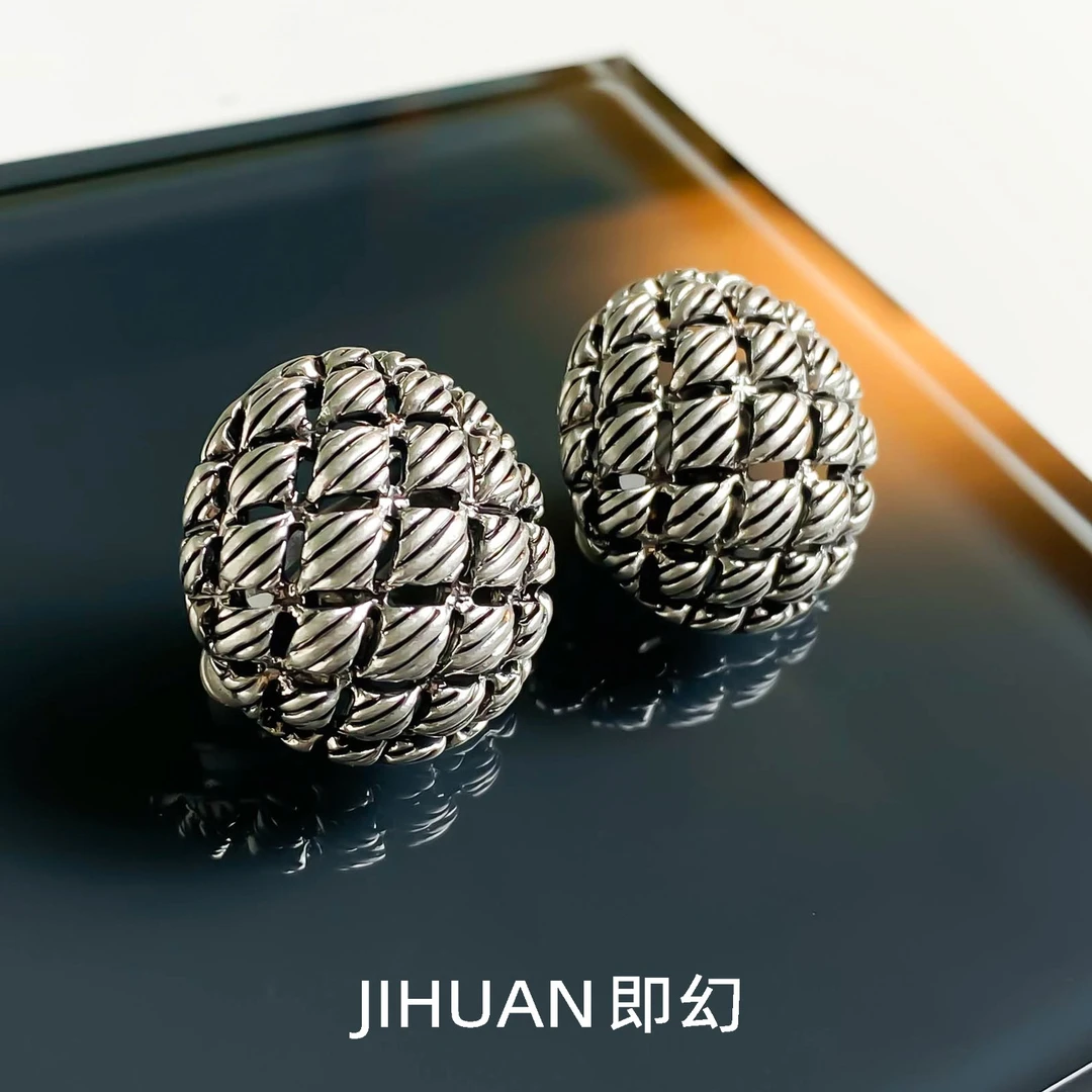 铜合金耳饰 ♦菱格A 银色时尚轻奢耳环 欧美小众气耳夹A-7333