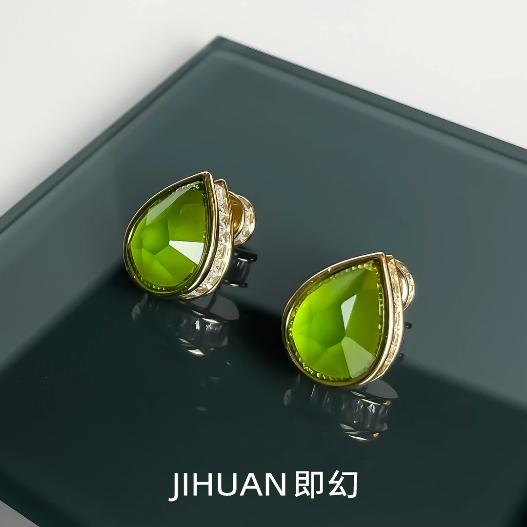 即幻 铜合金耳饰 ♦绿滴  气质简约镶嵌水滴耳环   DN-6959