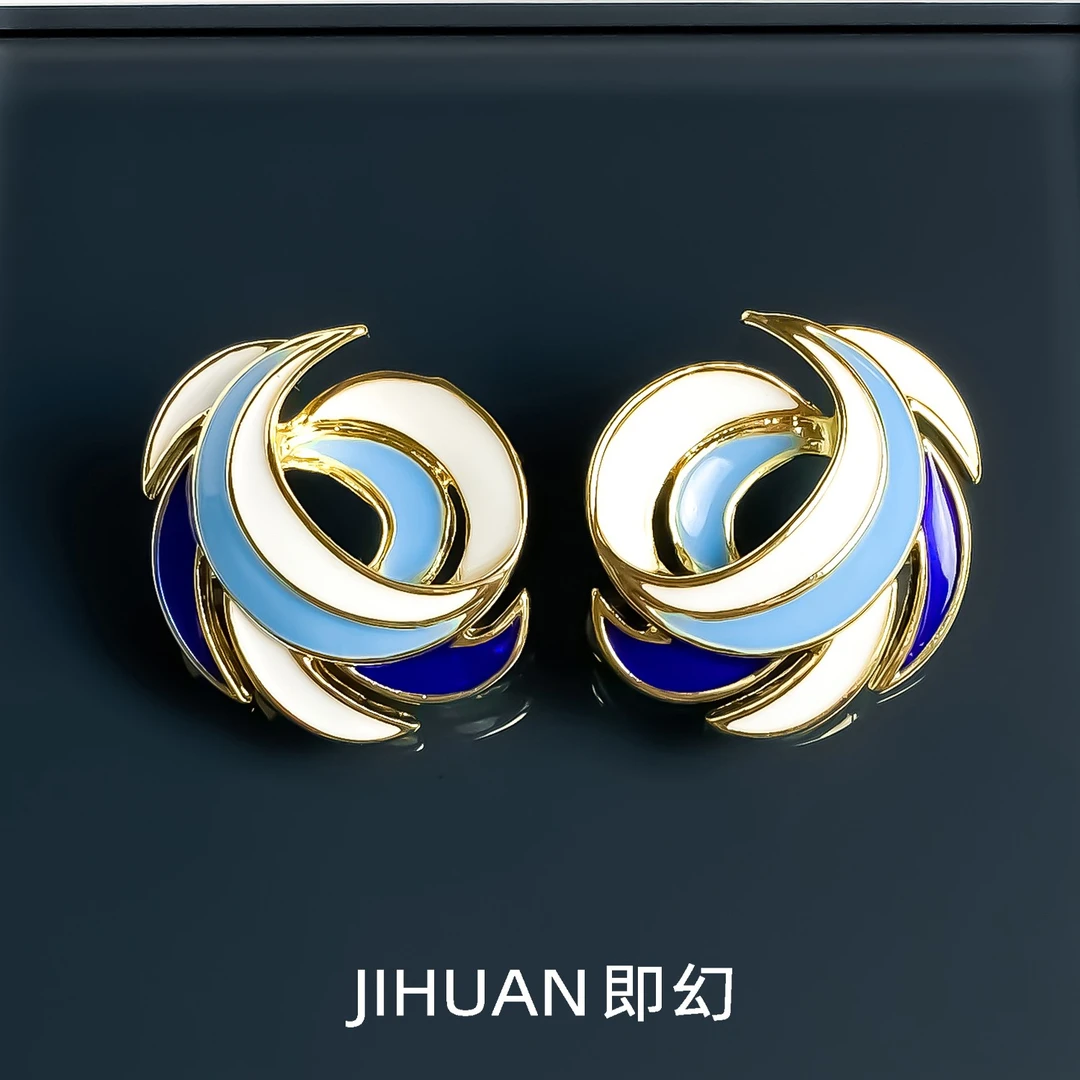 铜合金耳饰 ♦蓝色旋风 轻奢高端独特耳钉 时尚百搭耳环 B-7386