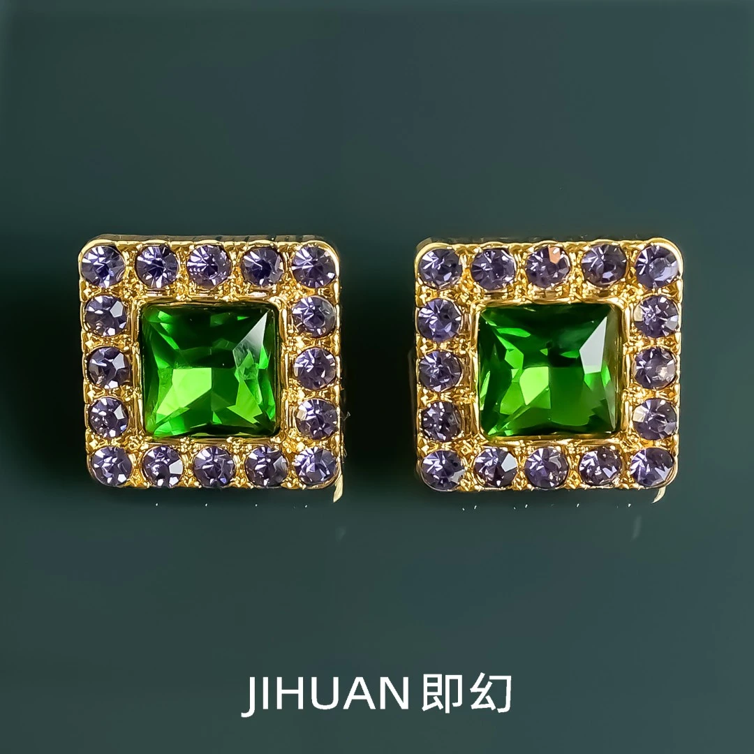 即幻 铜合金耳饰 莫吉托 欧美中古轻奢耳环 绿色小众耳钉 B-7209