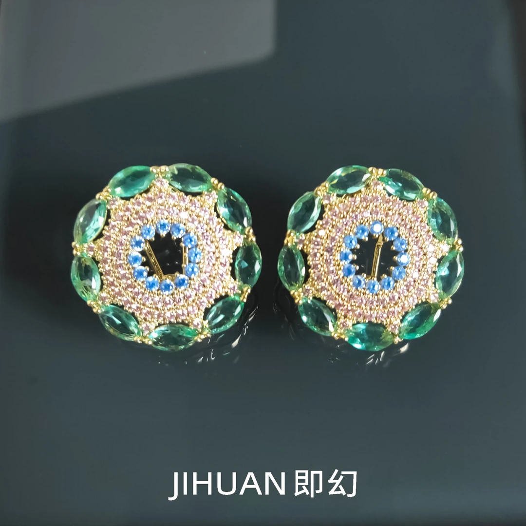即幻 铜合金合成锆石耳饰 ♦芙蓉著秋雨  圆形精镶轻奢耳环X-5858