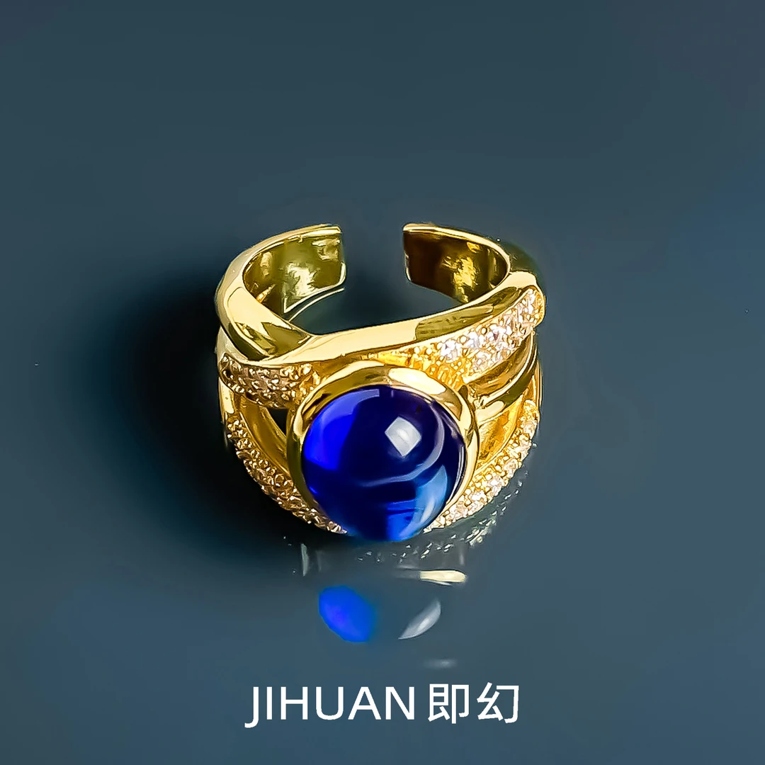 即幻 铜合金戒指 欧美蓝色清新重工时尚设计轻奢个性戒指GR-7827